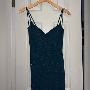 Long Formal Teal Glitter Dress